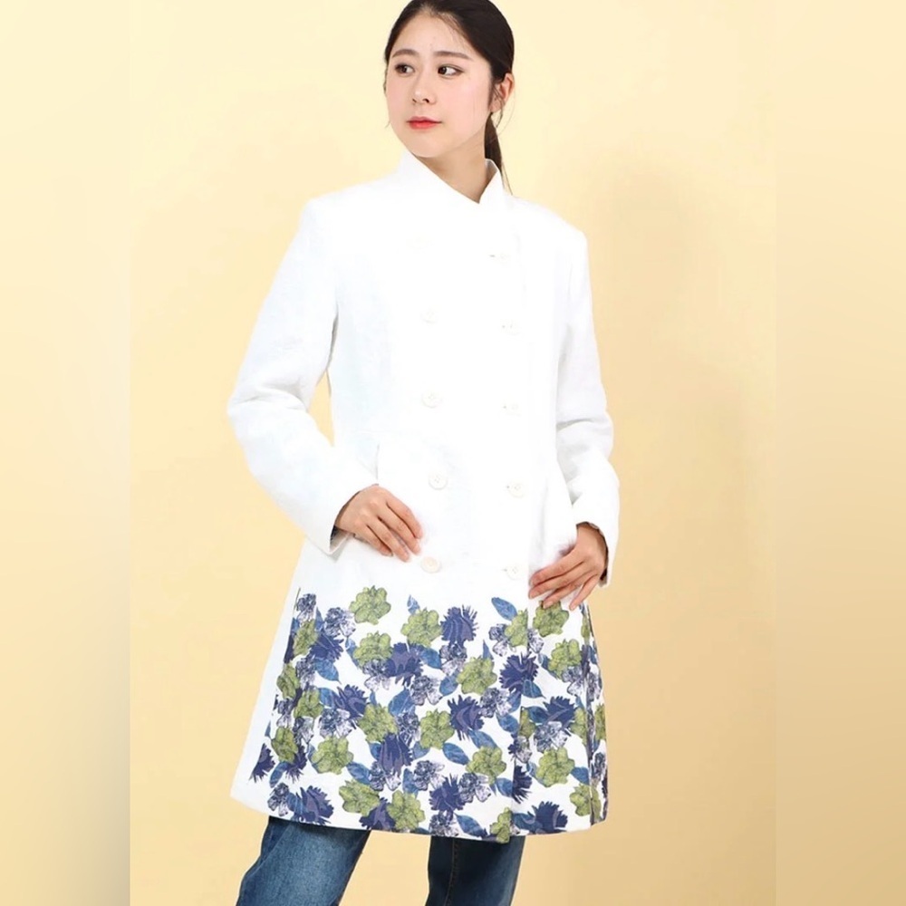 Desigual White Floral Textured Trench Coat Dress Size 36